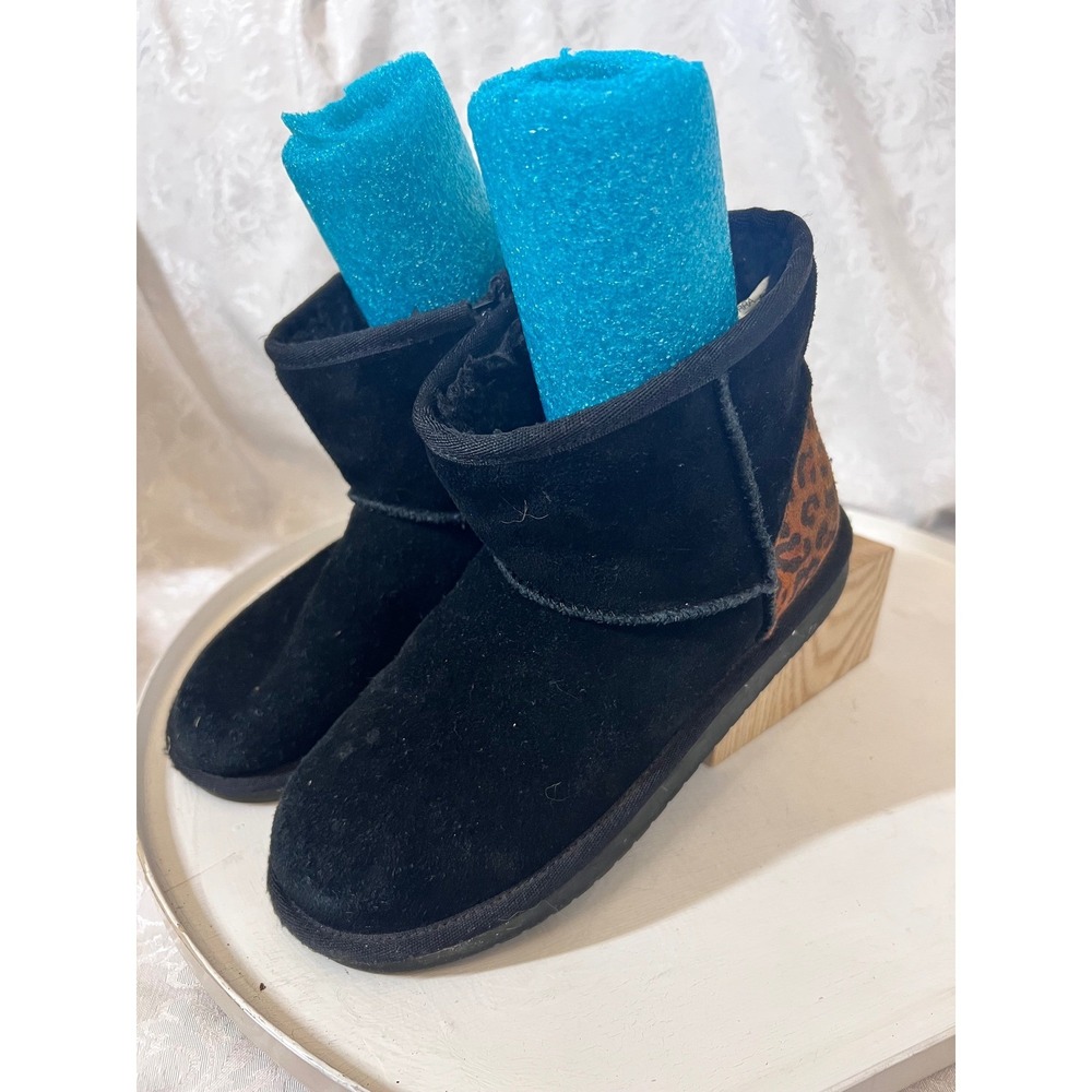 Koolaburra by UGG Kids Victoria Short Black Suede Leopard Boots 1120090 Size 2